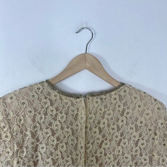 Vintage Stenay Beaded Pearl Ivory Floral Lace Dress Size 8 - Picture 9 of 12